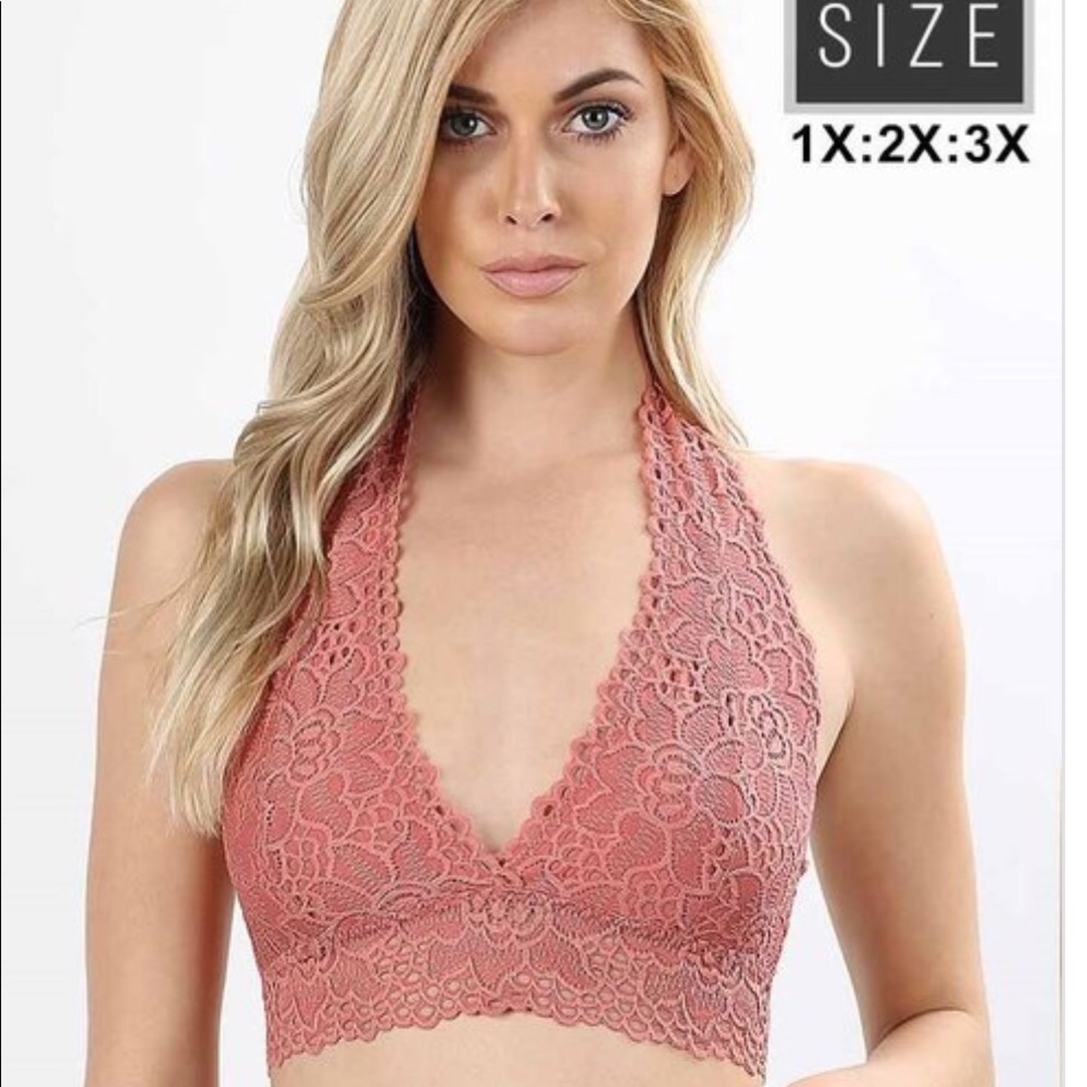 Plus Size Lace Halter bralette Ash rose